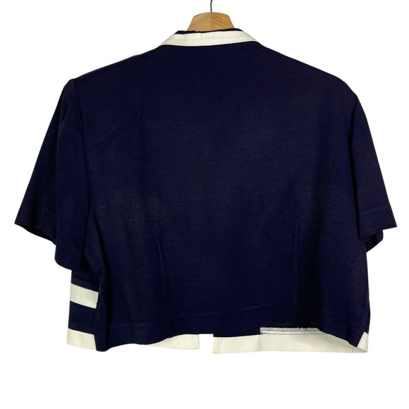 Vintage John Roberts Blue Cropped White Trim Short Sleeve Blazer 14 - Picture 2 of 3